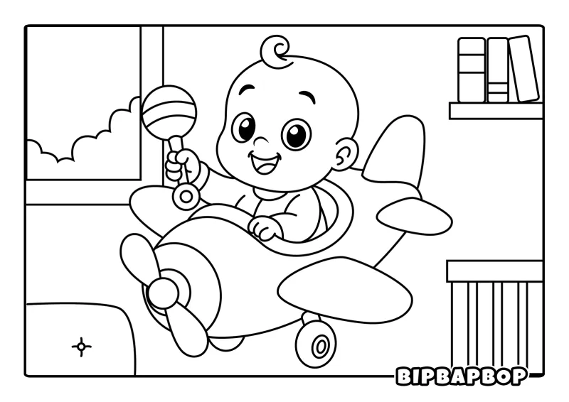 A baby flying an airplane