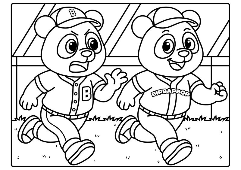 Bear baseball players running across the field