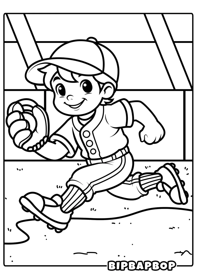 A boy fielder running to catch a ball