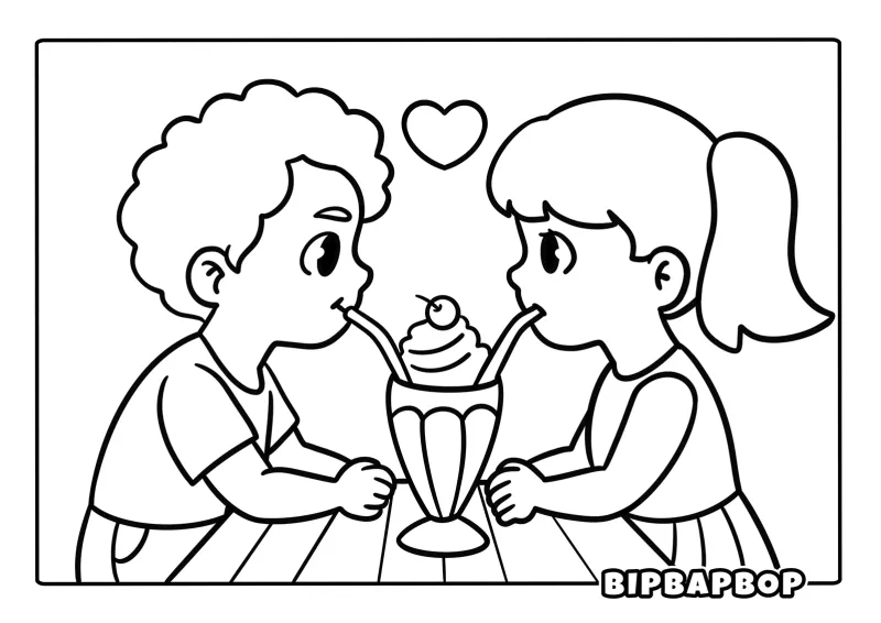 A boy and a girl drinking the same milkshake with two straws