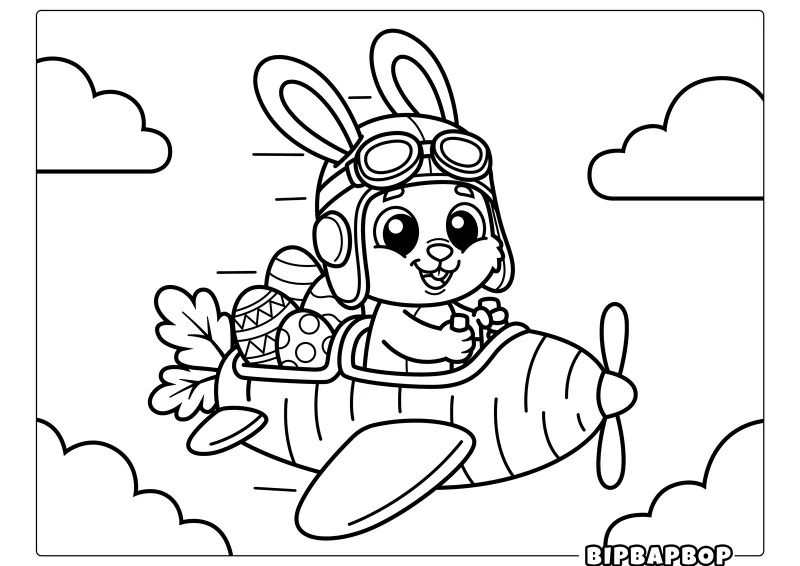 A bunny pilot flying a carrot airplane