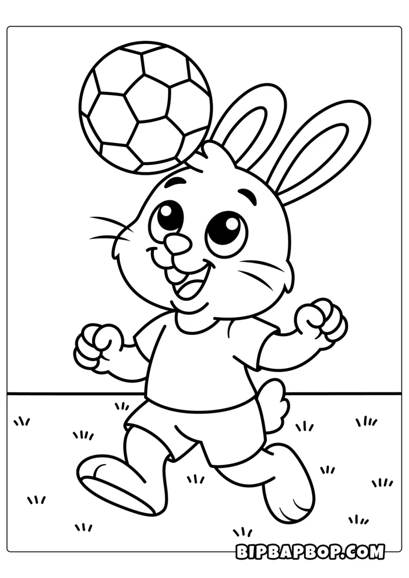A bunny heading a soccer ball