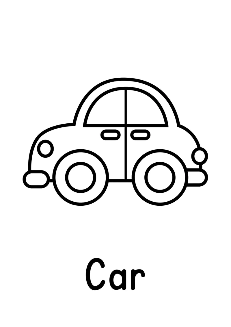 A car first words coloring page