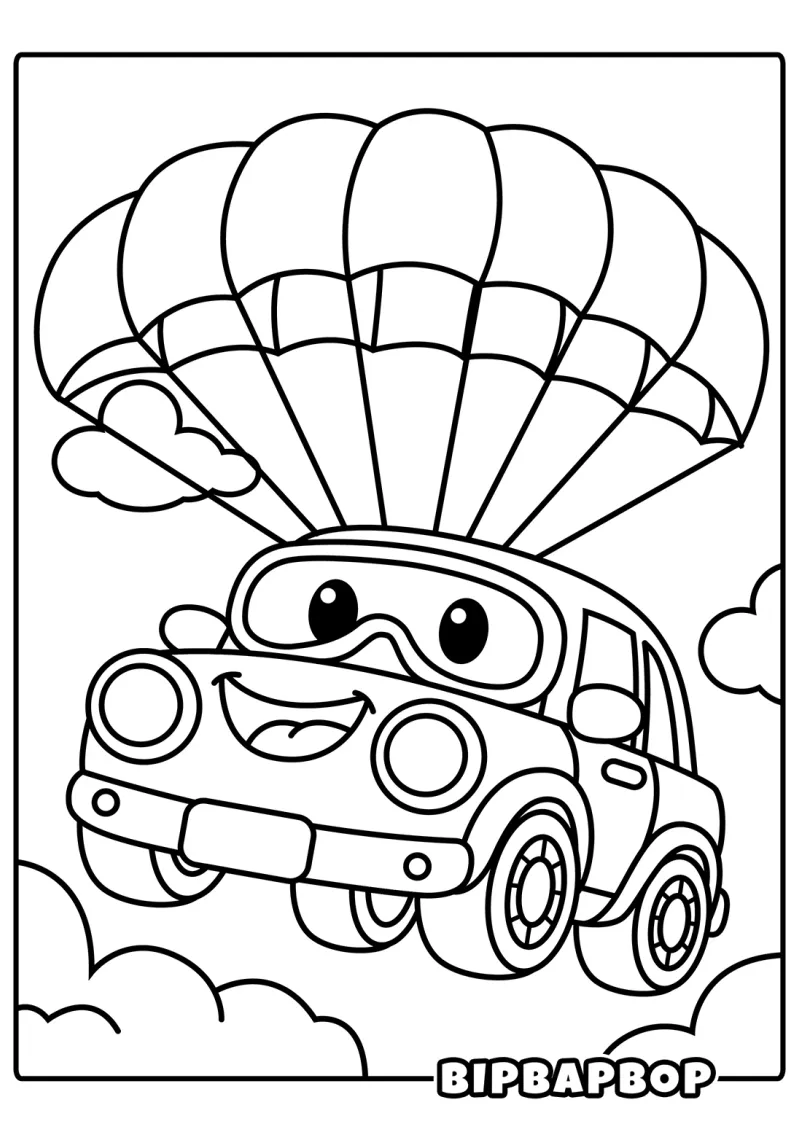 A car coming down on a parachute