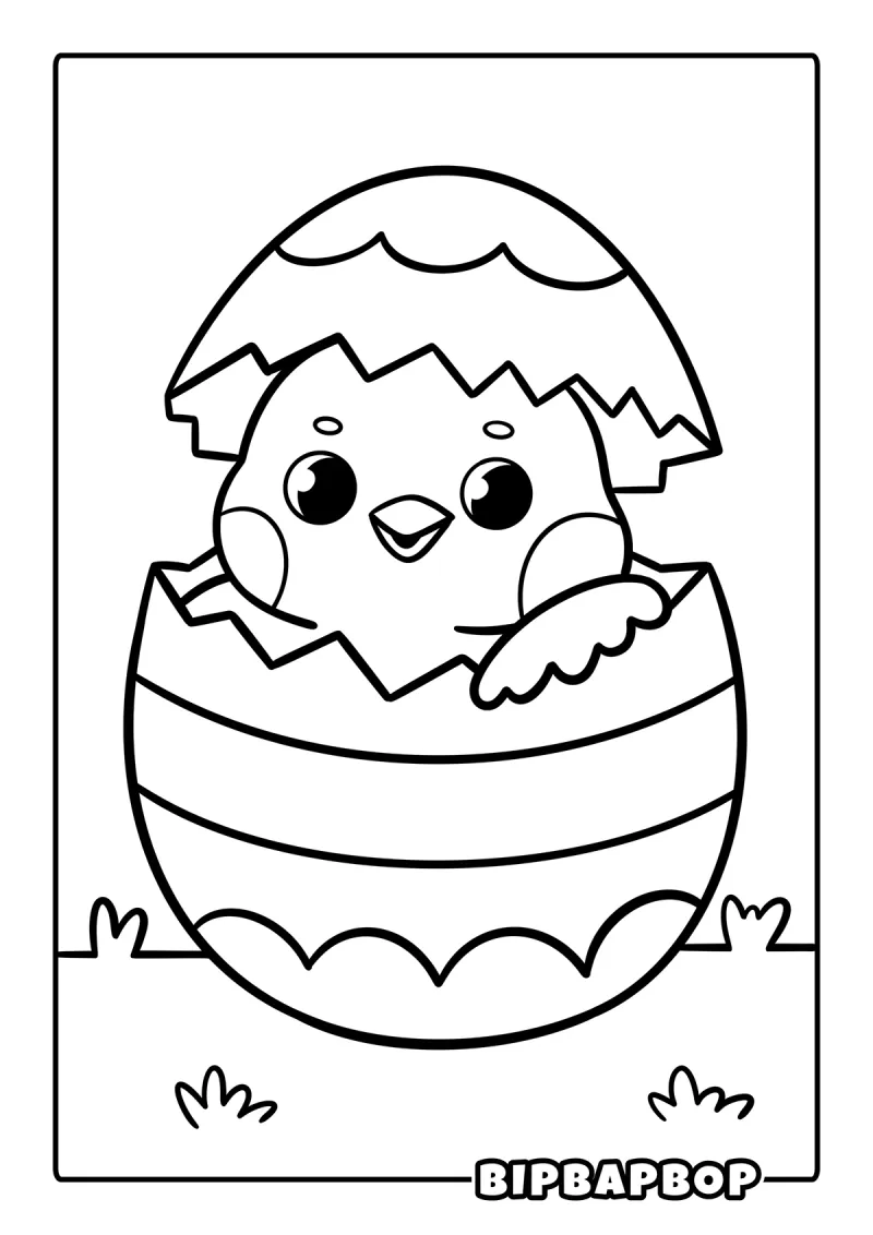 A chick peeking out of an Easter egg shell