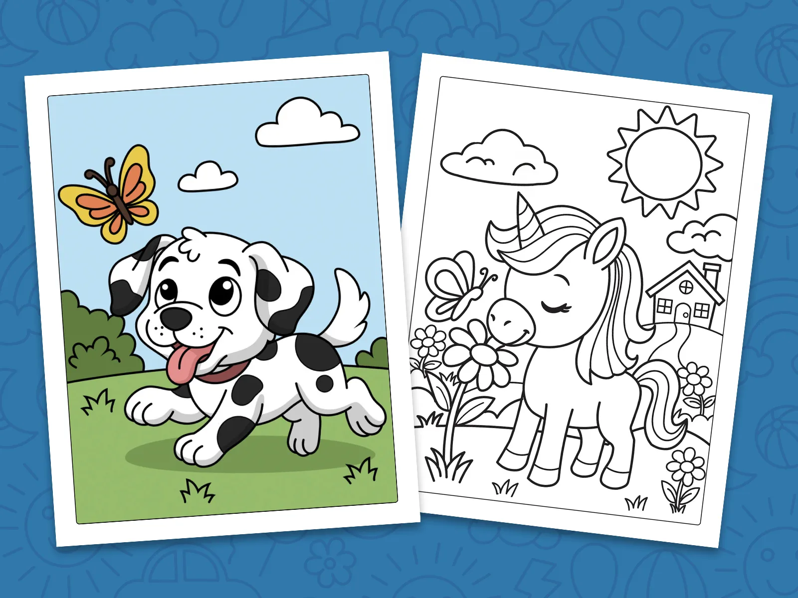 A coloring page for ages 4 to 5: one subject plus a simple background.