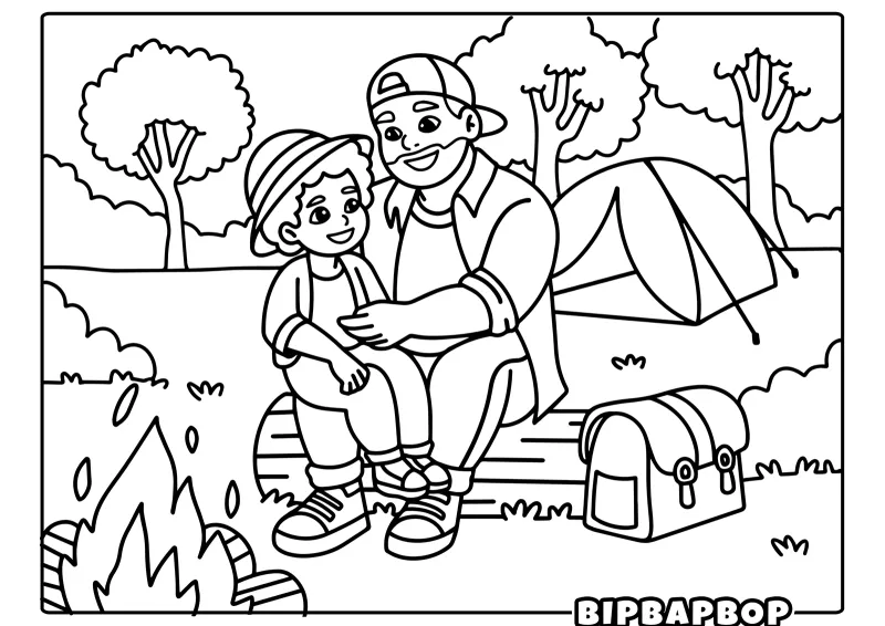 A father and his son camping