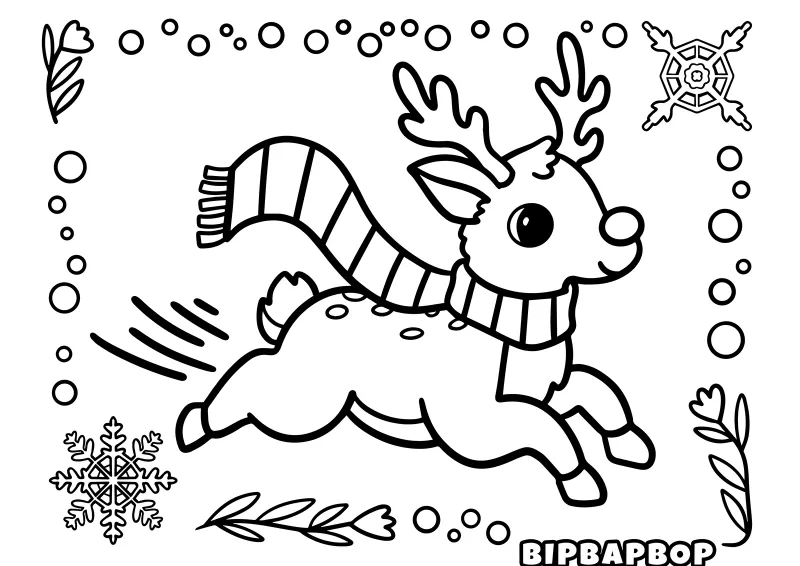A deer in a scarf running through a field