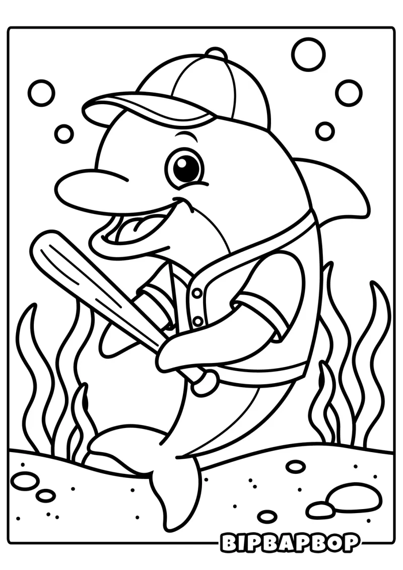 A dolphin batter playing baseball under the sea