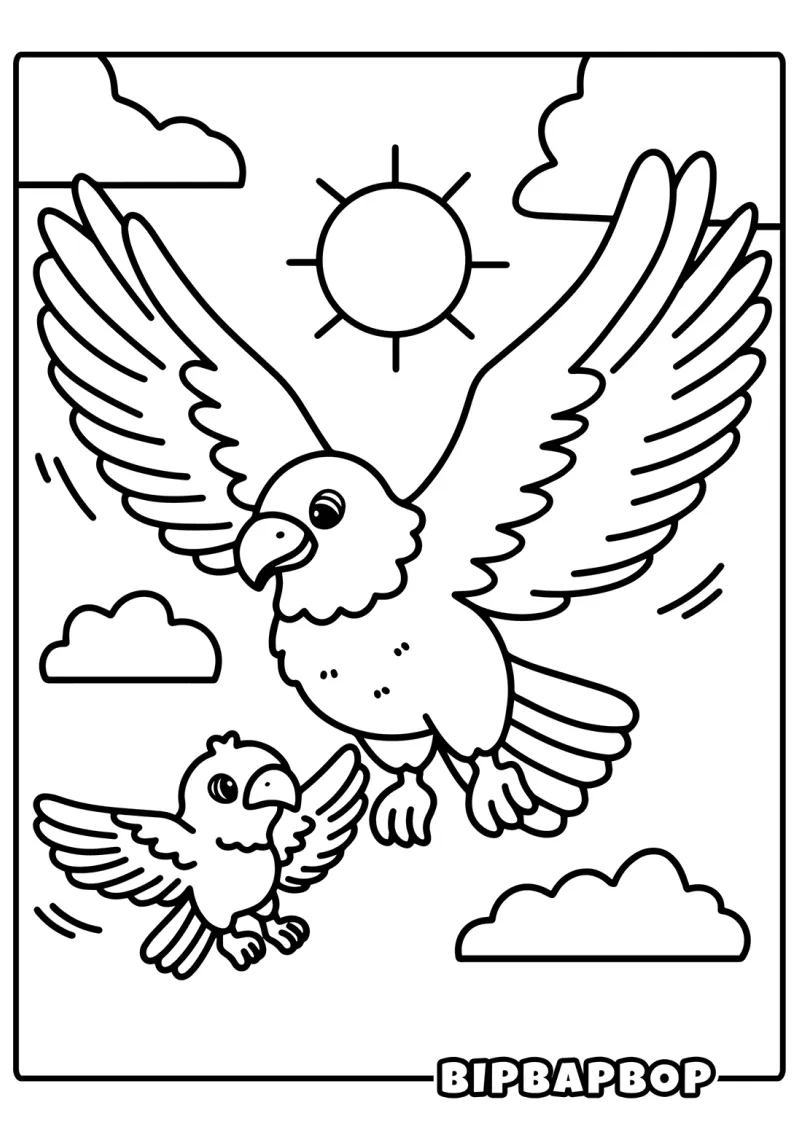 A dad eagle and a baby eagle