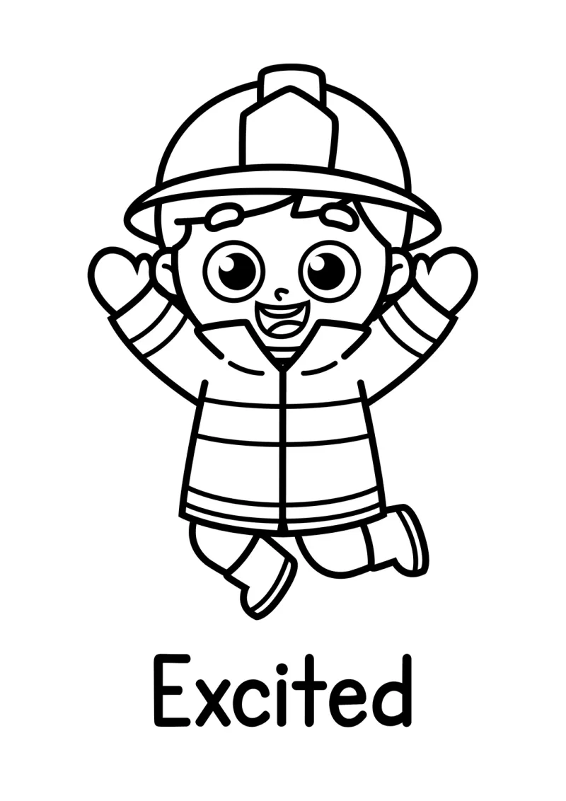 An excited firefighter coloring page