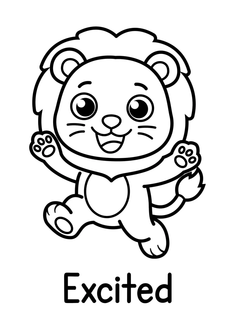 An excited lion coloring page