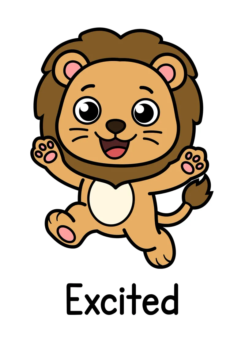 A picture of an excited lion
