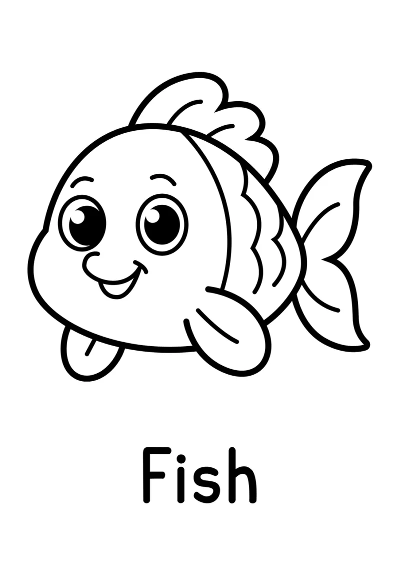A fish first words coloring page