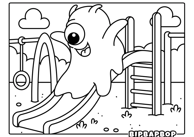 A ghost sliding down a slide in a playground