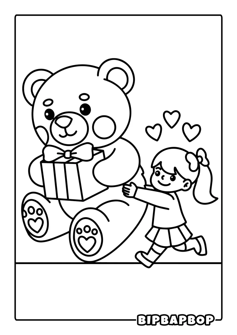 A girl holding an enormous valentines teddy bear