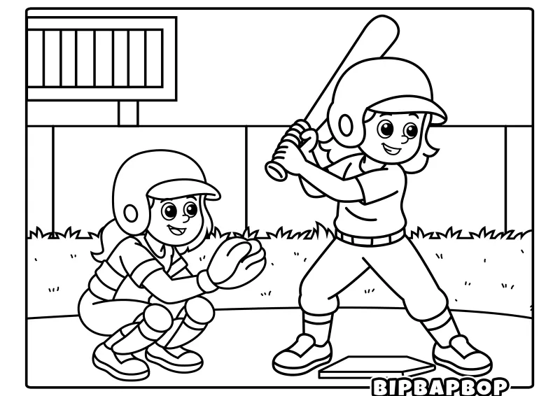 A girl batter on plate with a catcher behind her ready to receive the ball