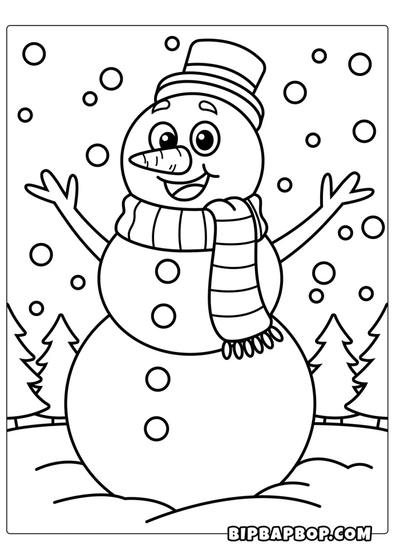 A happy snowman in a scarf