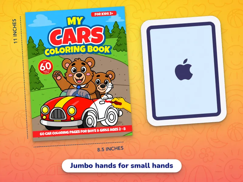 A comparison of the car book cover with an iPad demonstrating how large the jumbo-size pages are