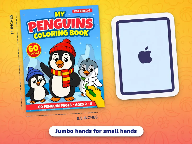 A comparison of the penguin book cover with an iPad demonstrating how large the jumbo-size pages are