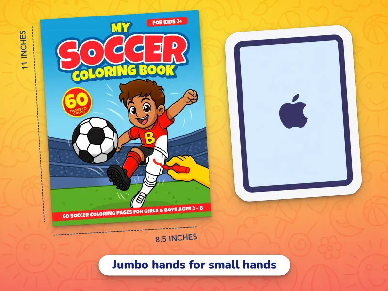 A comparison of the soccer book cover with an iPad demonstrating how large the jumbo-size pages are