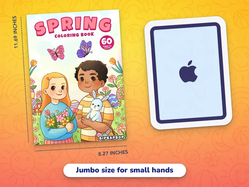 A comparison of the spring book cover with an iPad demonstrating how large the jumbo-size pages are