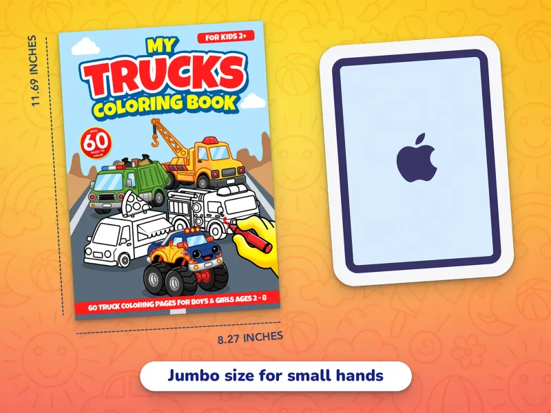 A comparison of the truck book cover with an iPad demonstrating how large the jumbo-size pages are