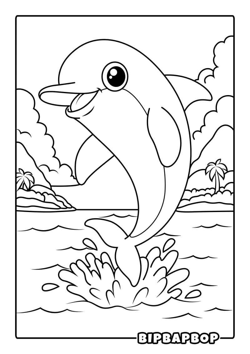 A cute dolphin leaping out of the sea