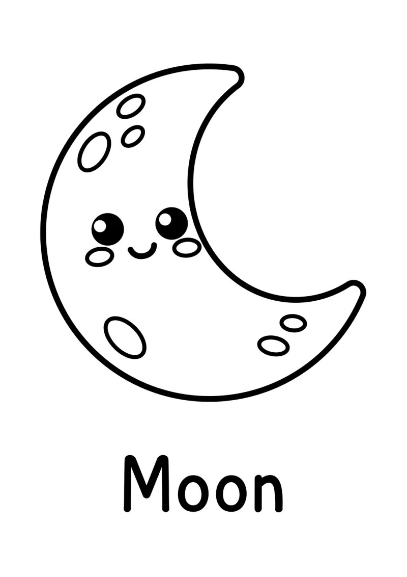 A moon first words coloring page