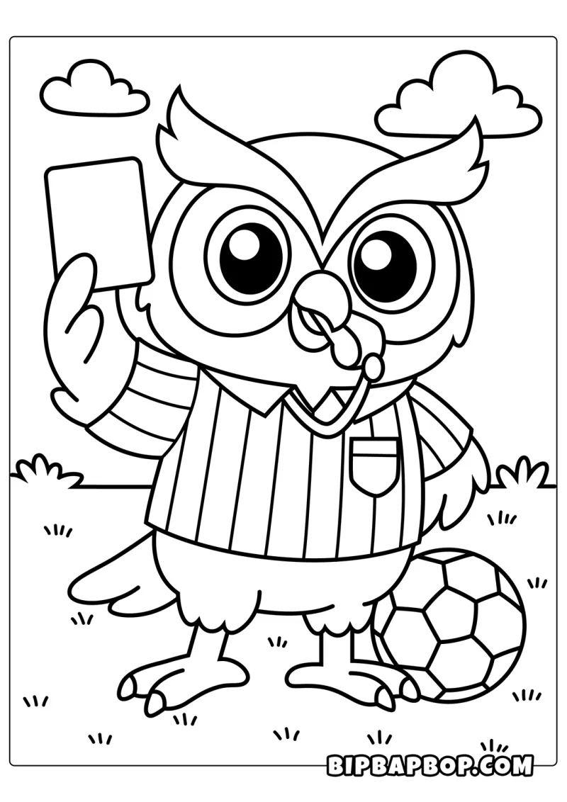 An owl referee waving a red card