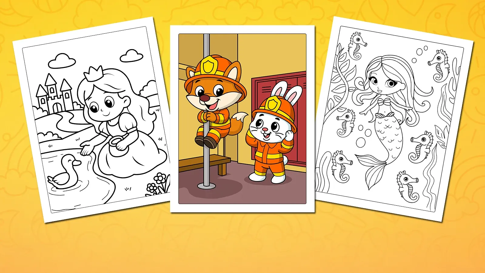 People coloring pages — princesses, mermaids, firefighters and more