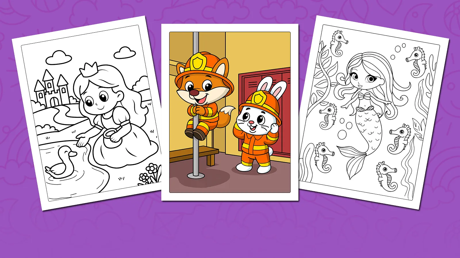 People coloring pages — princesses, mermaids, firefighters and more