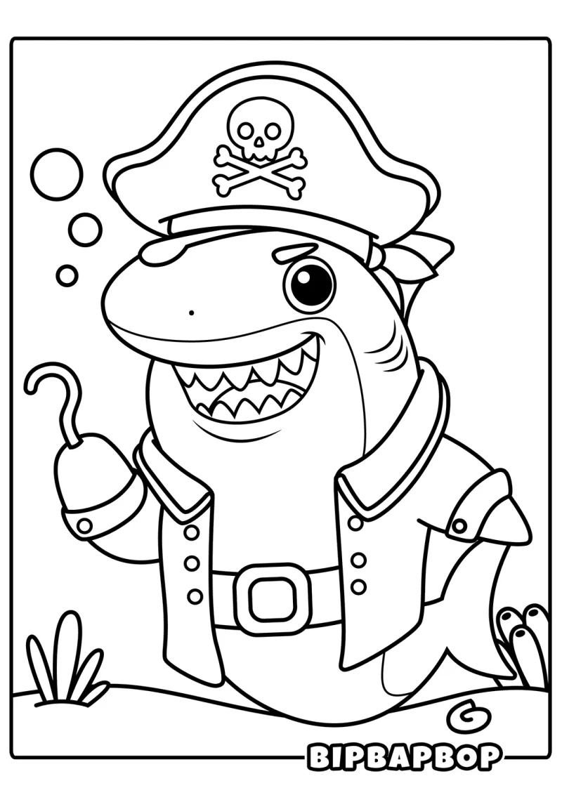A pirate shark with a hook for a hand