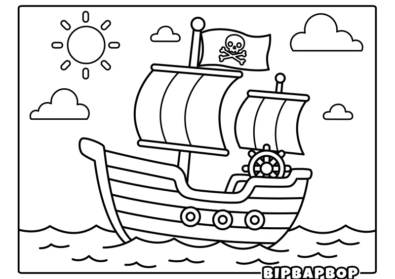 A pirate captain sailing through the ocean