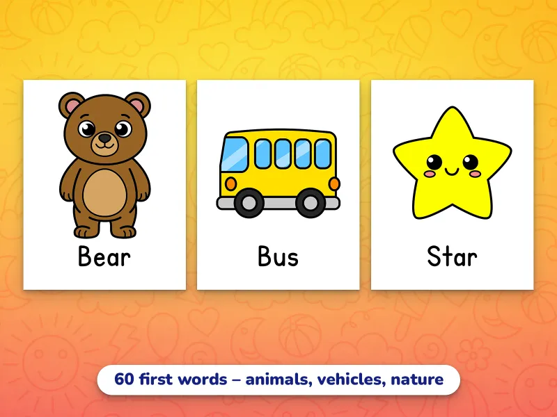 Portrait first word picture pages — a bunny, a boat, a bird