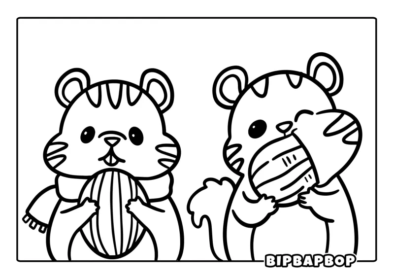 Two squirrels eating nuts