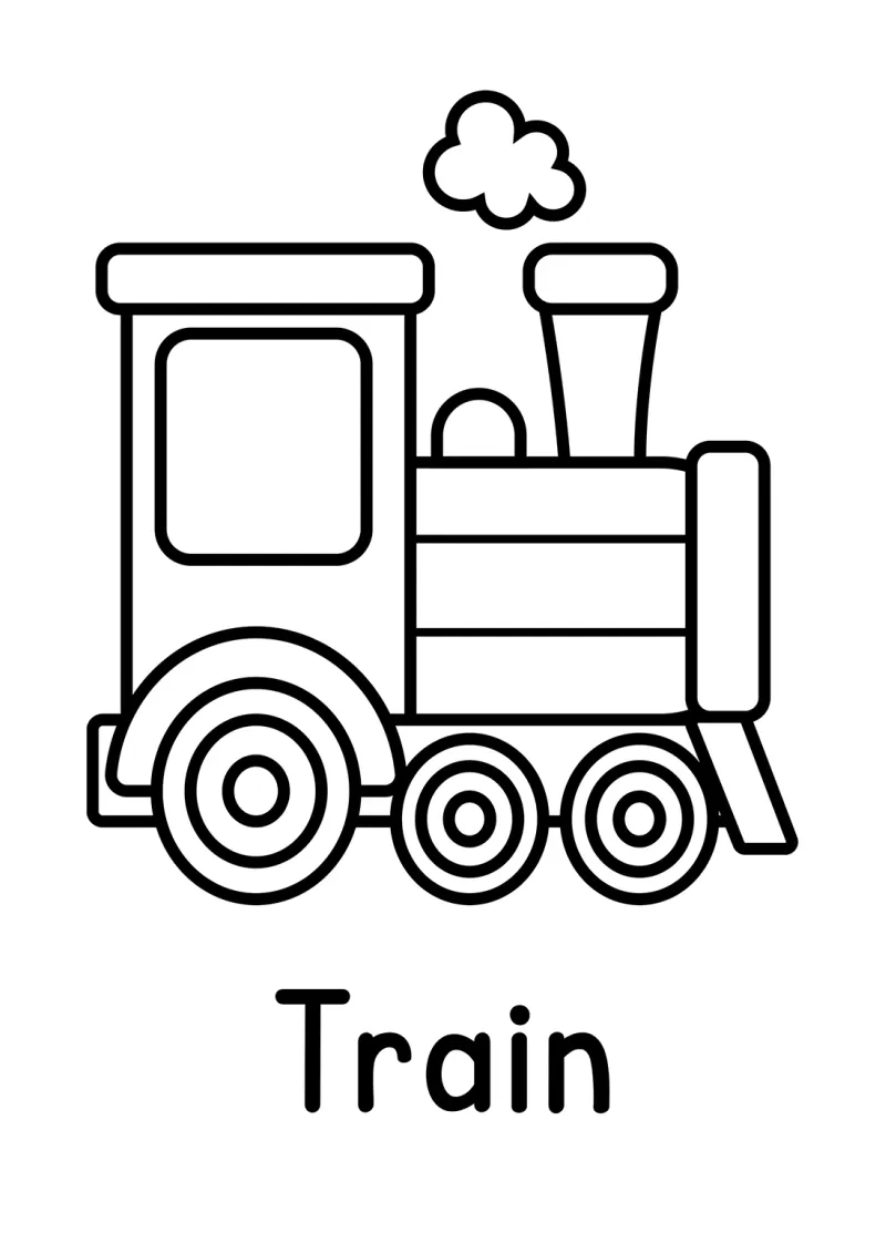A train first words coloring page