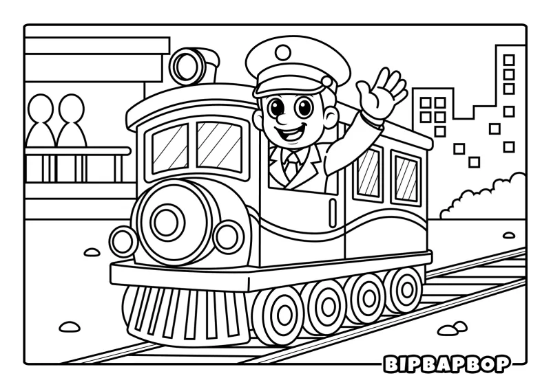 A tram driver waving to passers by