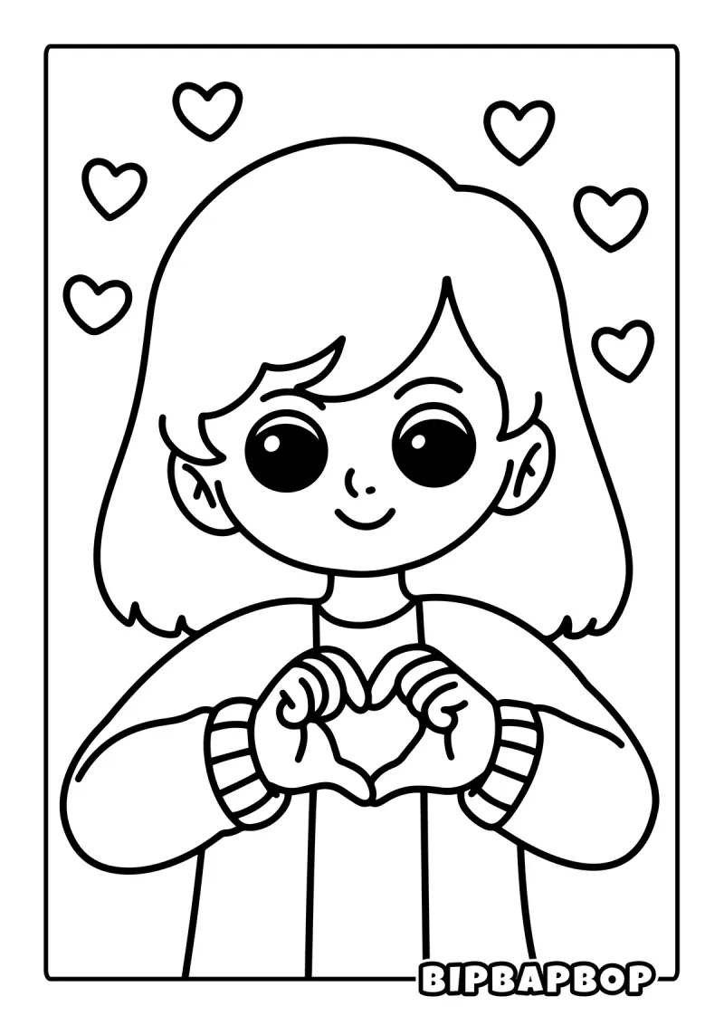 A girl making a heart shape with her hands