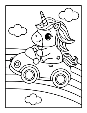 unicorn driving over the rainbow