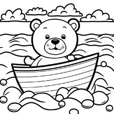 A Bear In A Boat Free Downloadable PDF Coloring Page