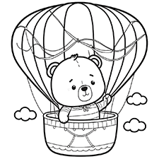 Bear In A Hot Air Balloon Free PDF Coloring Page