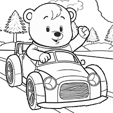 Free PDF Bear Racing Car Driver Coloring Sheet