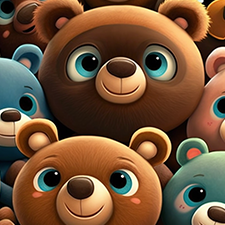 Bears For Kids - A close up cartoon showing the faces of a group of happy bears