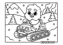 cute snow monster driving a snow car