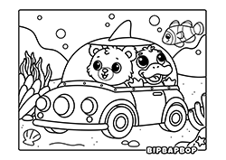 cute bear and duck driving an underwater car