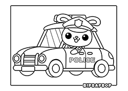 A bunny officer driving a police car