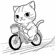 Cat On A Bike Free Coloring Page