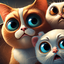 Cats For Kids - A close up cartoon showing the faces of a group of worried looking cats
