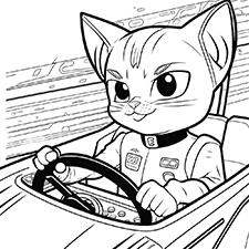 Free PDF coloring page of a cat racing car driver